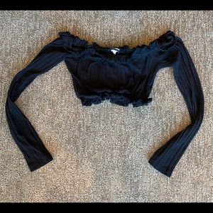 Fashionova Black Ribbed Long Sleeve Crop Top